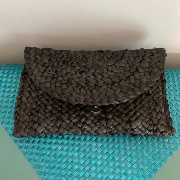 Woven Straw Clutch - Solid Black - NWOT - Envelope Bag - Picture 7 of 11